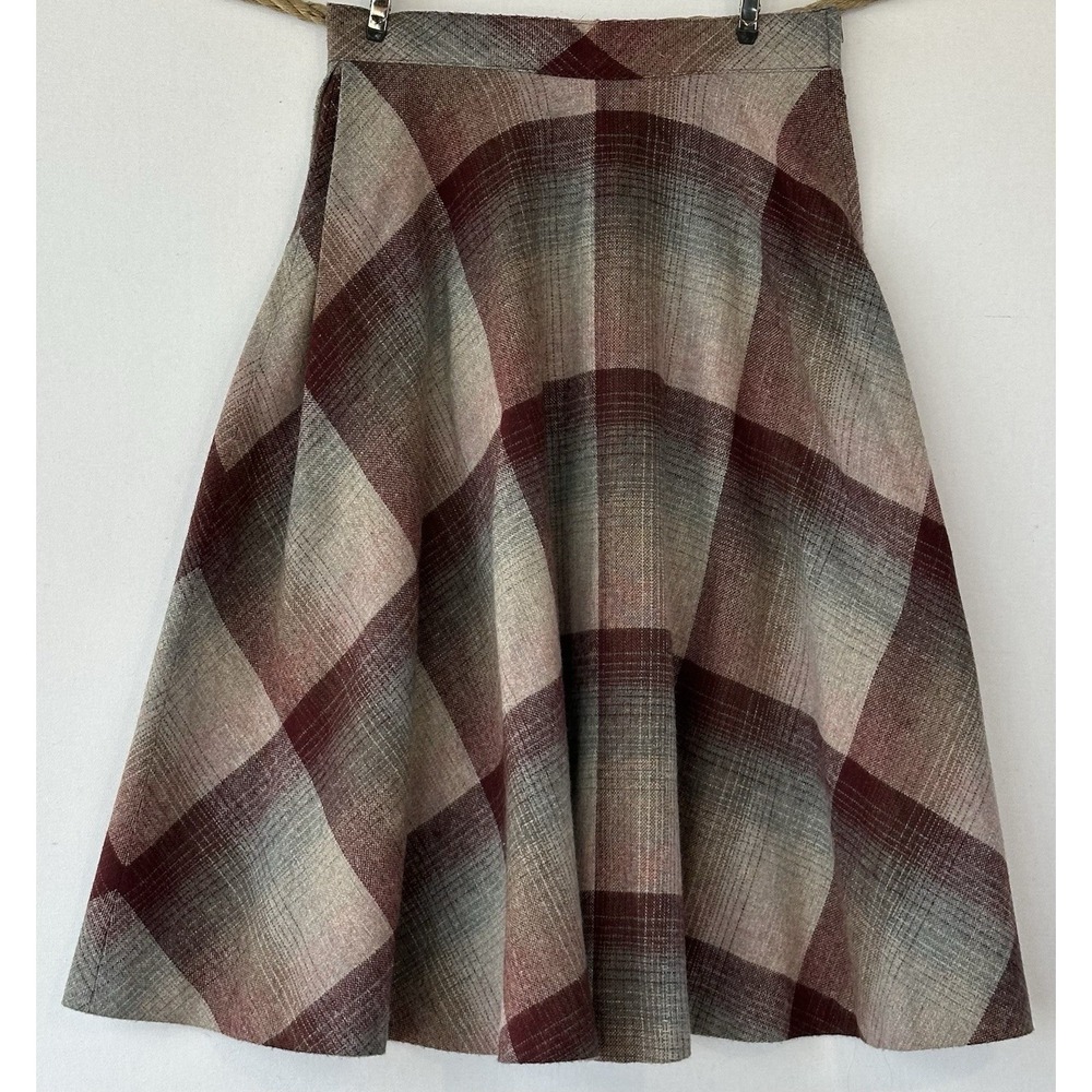 Vtg College Town Plaid Skirt A Line Knee Wool Burgundy Women's XS / 0